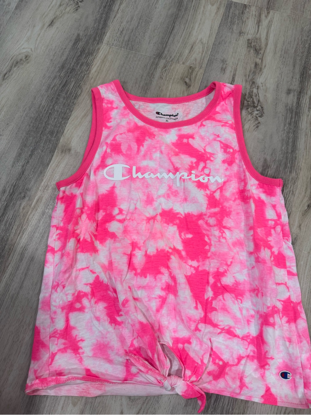 Champion Neon Pink & White Tie-Dye Tank With Front Knot
